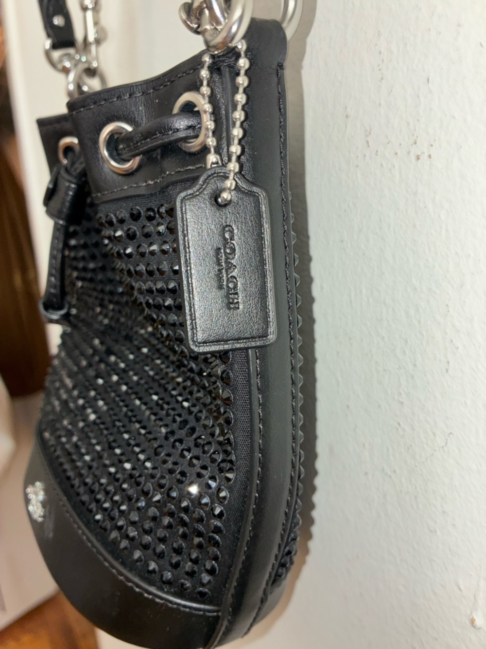 Coach Black Studded Leather Drawstring mini Bucket Bag - Picture 8 of 8